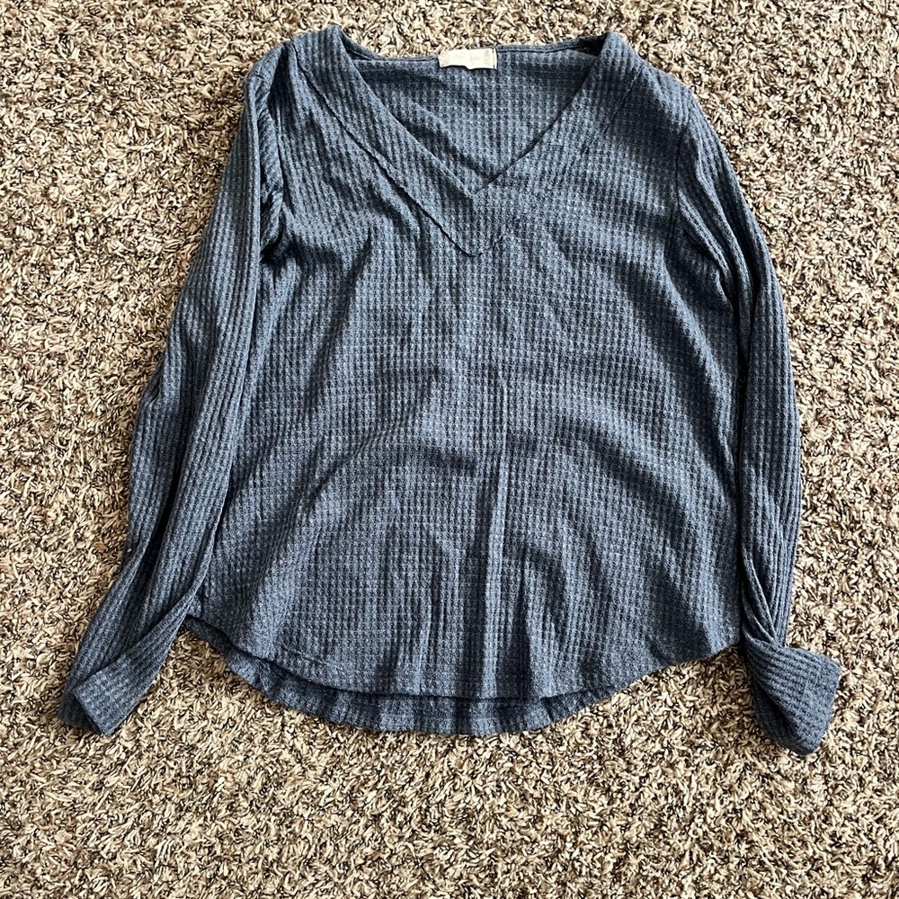 Altar'd State Blue Long Sleeve Fitted Ribbed Blouse